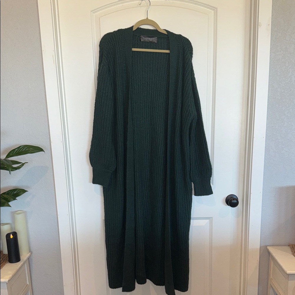 Dark Green Long Knit Cardigan